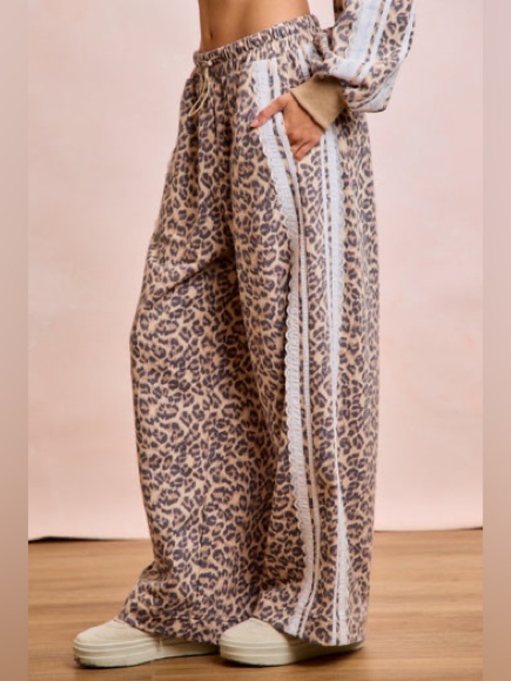 BiBi Pink and Black Leopard Print Jogger Pants - Picture 2 of 6